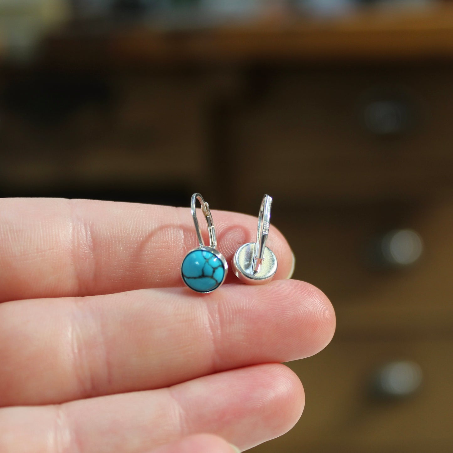 Turquoise and Sterling Silver Lever Back Earrings