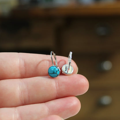 Turquoise and Sterling Silver Lever Back Earrings