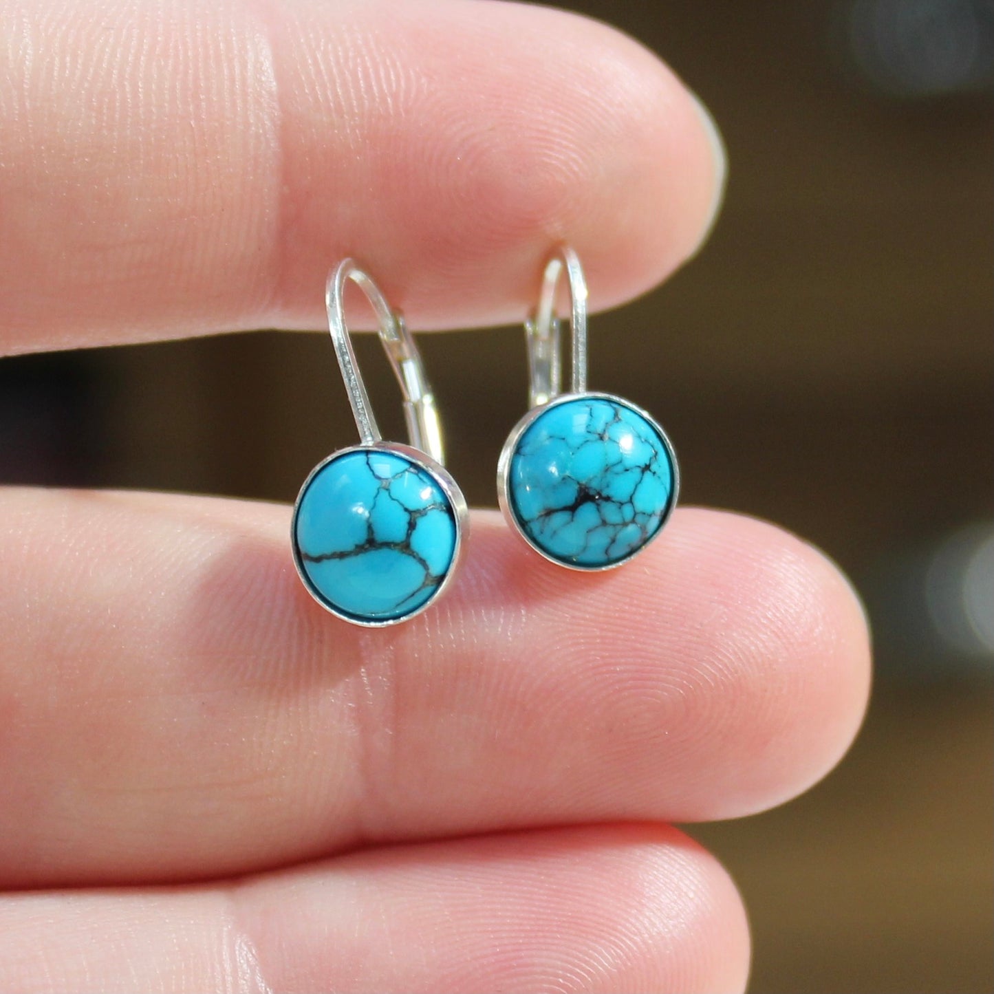 Turquoise and Sterling Silver Lever Back Earrings