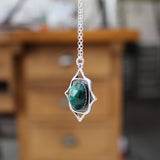 Rococo Style Rose Cut Emerald Pendant - Sterling Silver Gemstone Pendant with Decorative Elements on Adjustable Chain