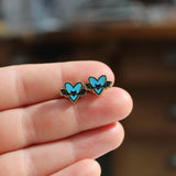 Bat Post Earrings - Gold Stud Earring with Bat and Heart - Bat Jewelry and Gifts