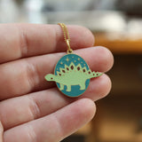 Stegosaurus Dinosaur Charm Necklace - Gold Finished Dinosaur Jewelry on Adjustable Chain