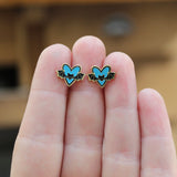 Bat Post Earrings - Gold Stud Earring with Bat and Heart - Bat Jewelry and Gifts