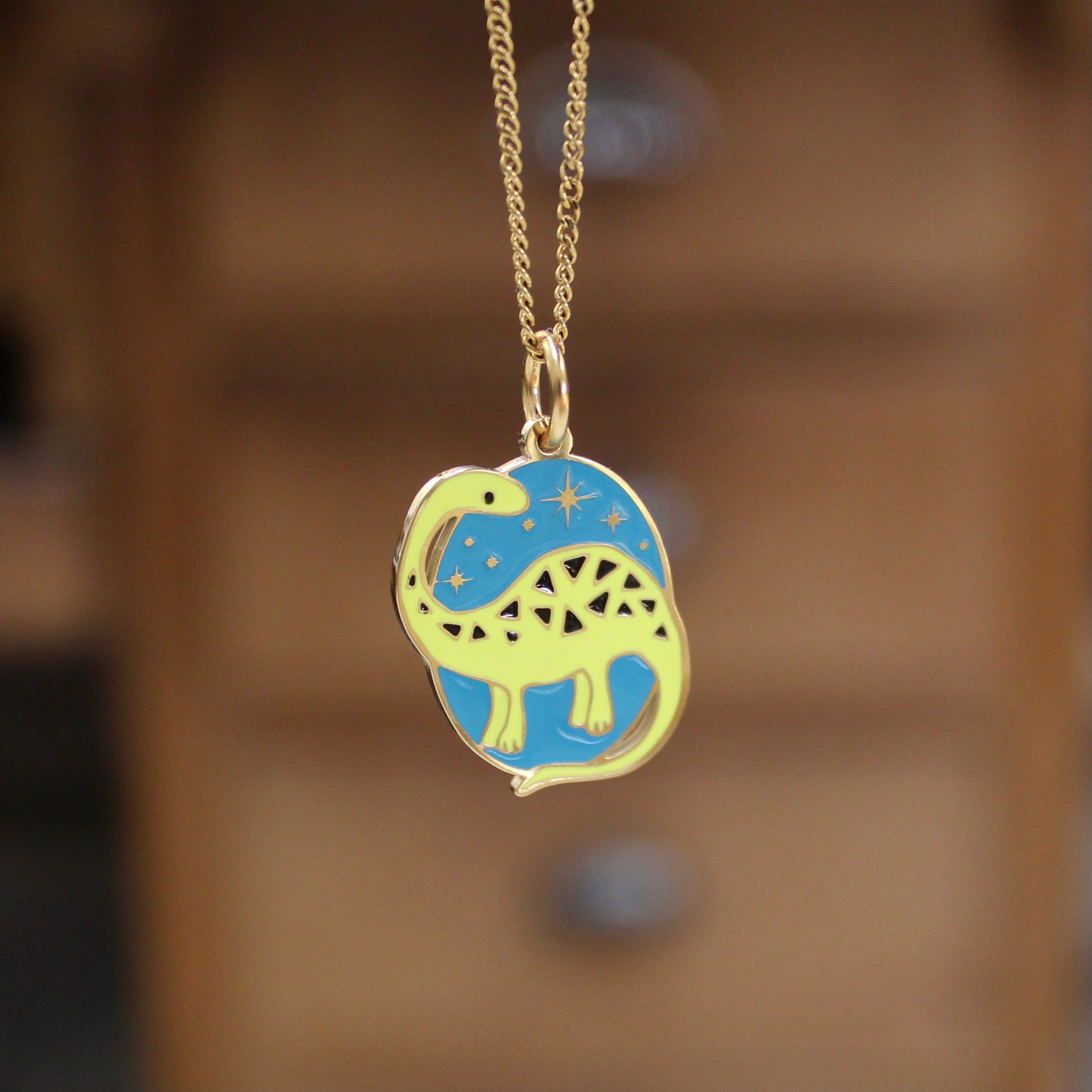 Gold Dinosaur Necklace - It All Started With Paint