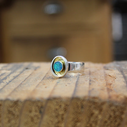 Sterling Silver, 24k Gold and Boulder Opal Ring