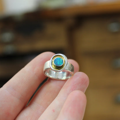 Sterling Silver, 24k Gold and Boulder Opal Ring