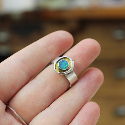 Sterling Silver, 24k Gold and Boulder Opal Ring