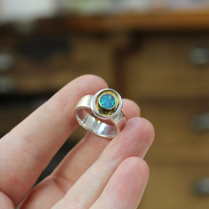 Sterling Silver, 24k Gold and Boulder Opal Ring