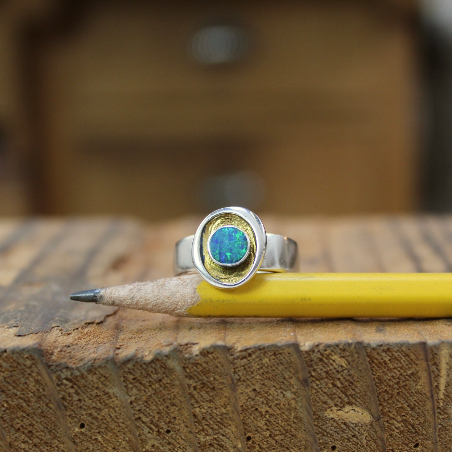 Sterling Silver, 24k Gold and Boulder Opal Ring