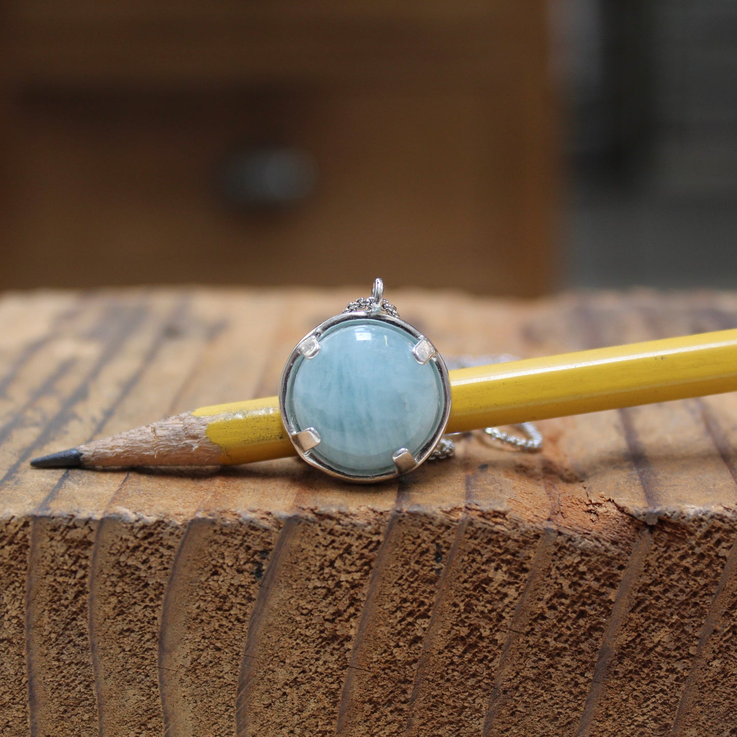 Prong Set Aquamarine In Sterling Silver on Box Chain