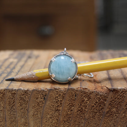Prong Set Aquamarine In Sterling Silver on Box Chain