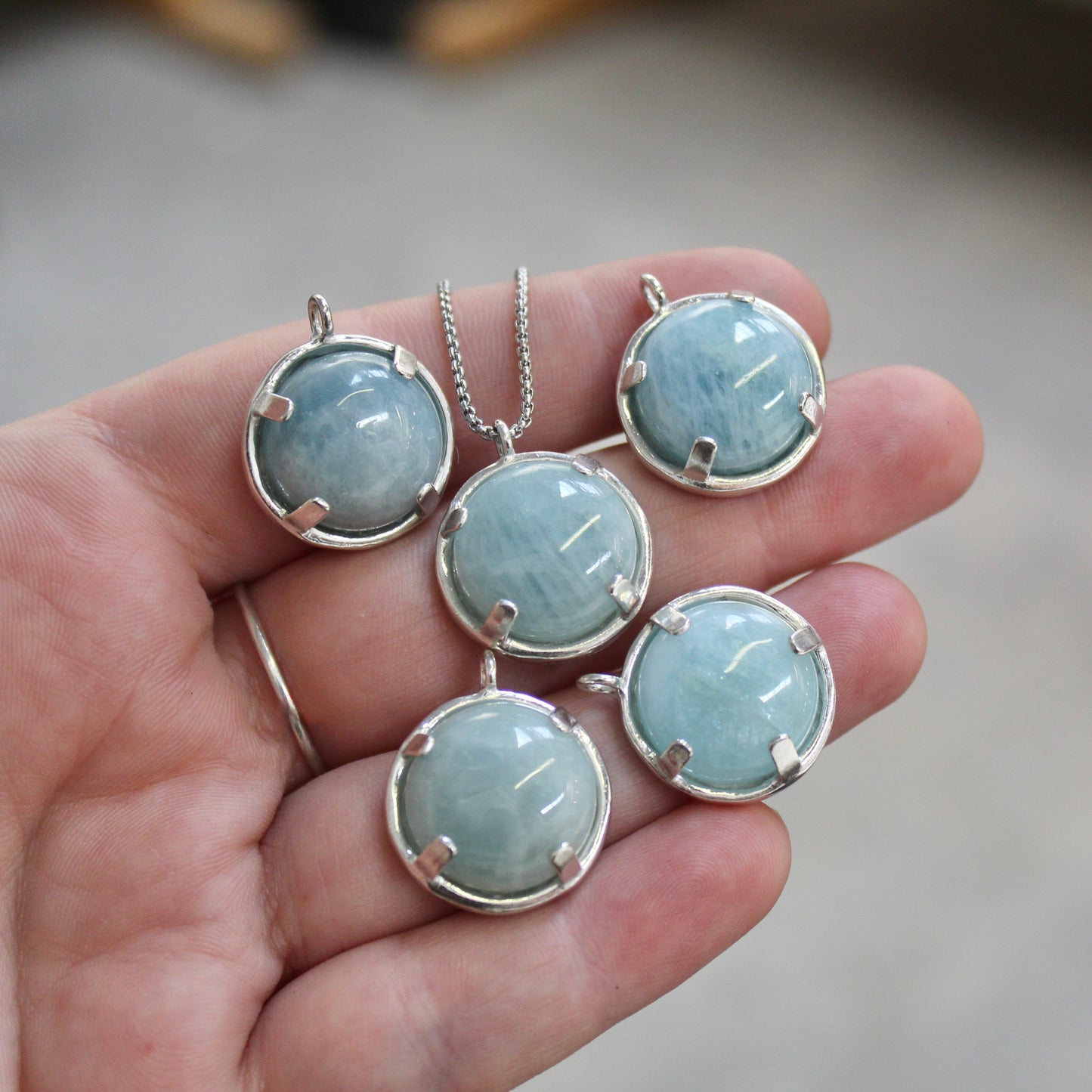 Prong Set Aquamarine In Sterling Silver on Box Chain