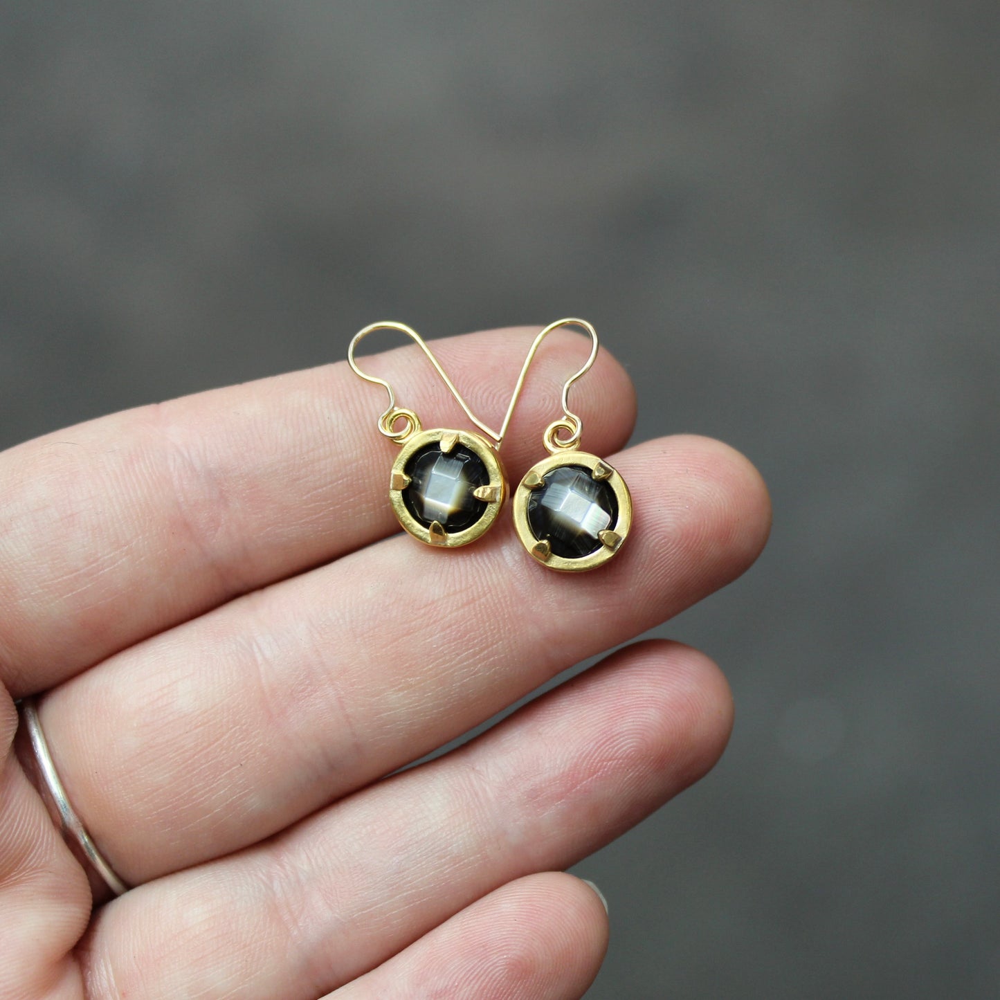 Prong Set Mother of Pearl Earrings in Gold Backing