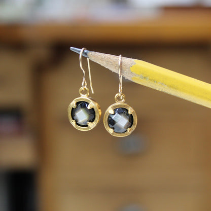 Prong Set Mother of Pearl Earrings in Gold Backing