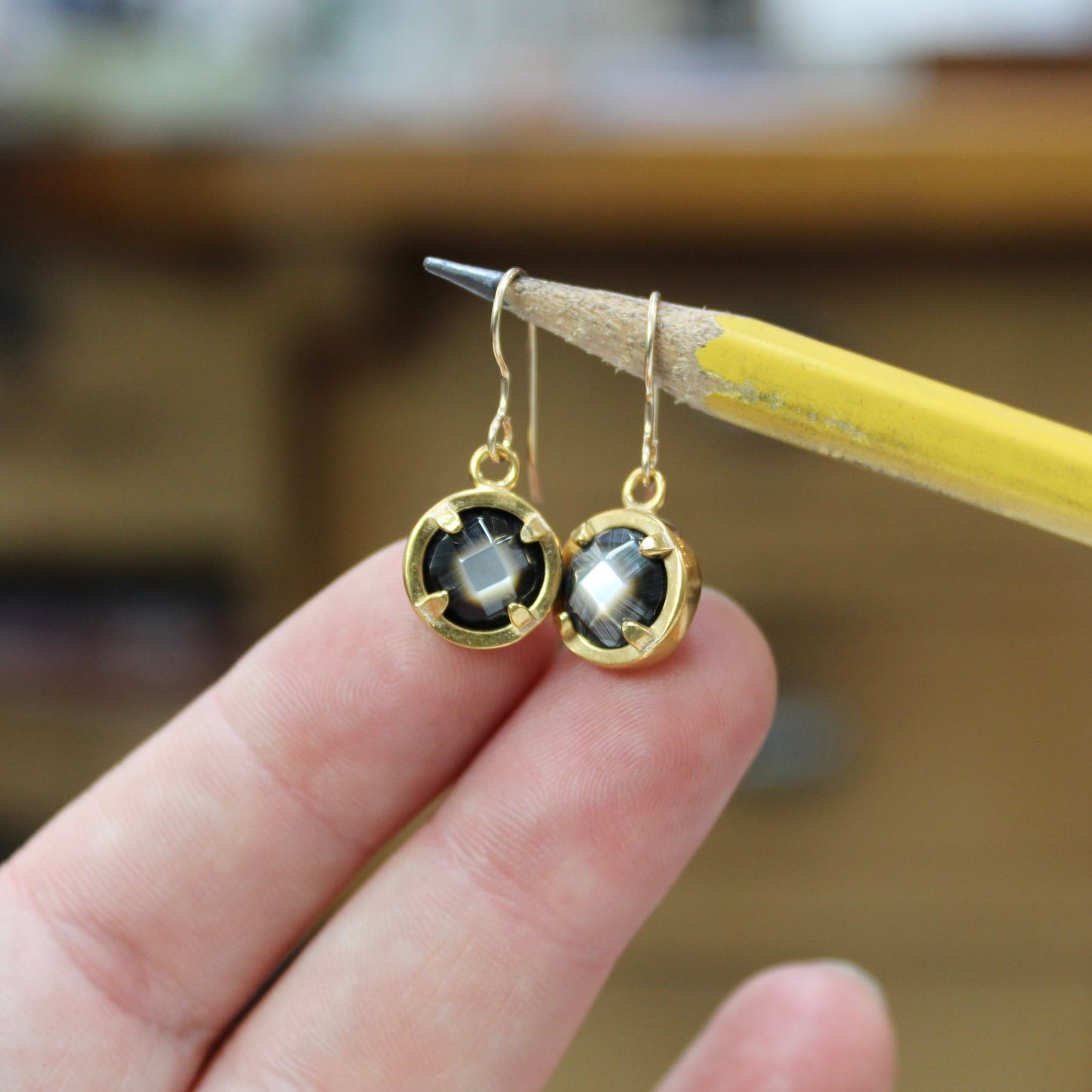 Prong Set Mother of Pearl Earrings in Gold Backing