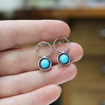 Modern Southwest Style Sterling and Turquoise Post Earrings
