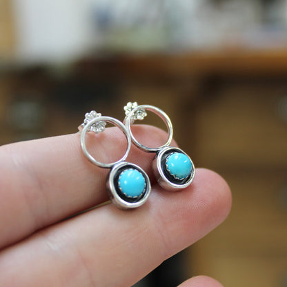 Modern Southwest Style Sterling and Turquoise Post Earrings