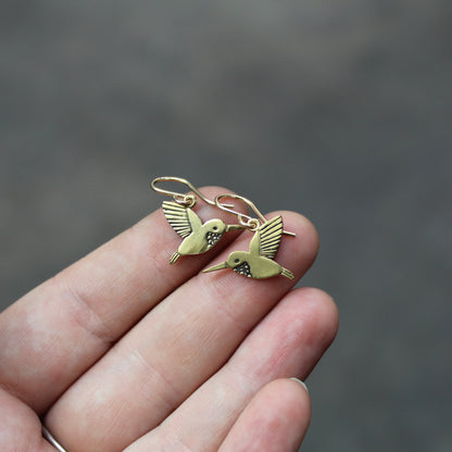 Gold Dipped Tiny Hummingbird Earrings