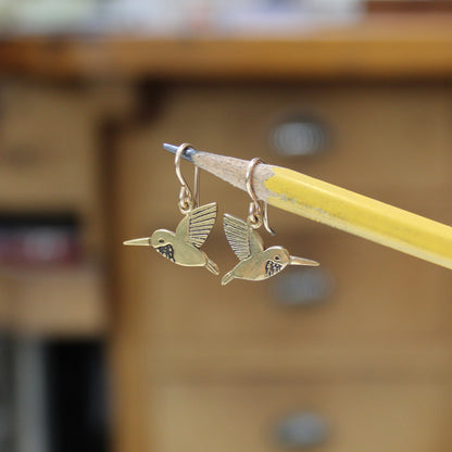Gold Dipped Tiny Hummingbird Earrings