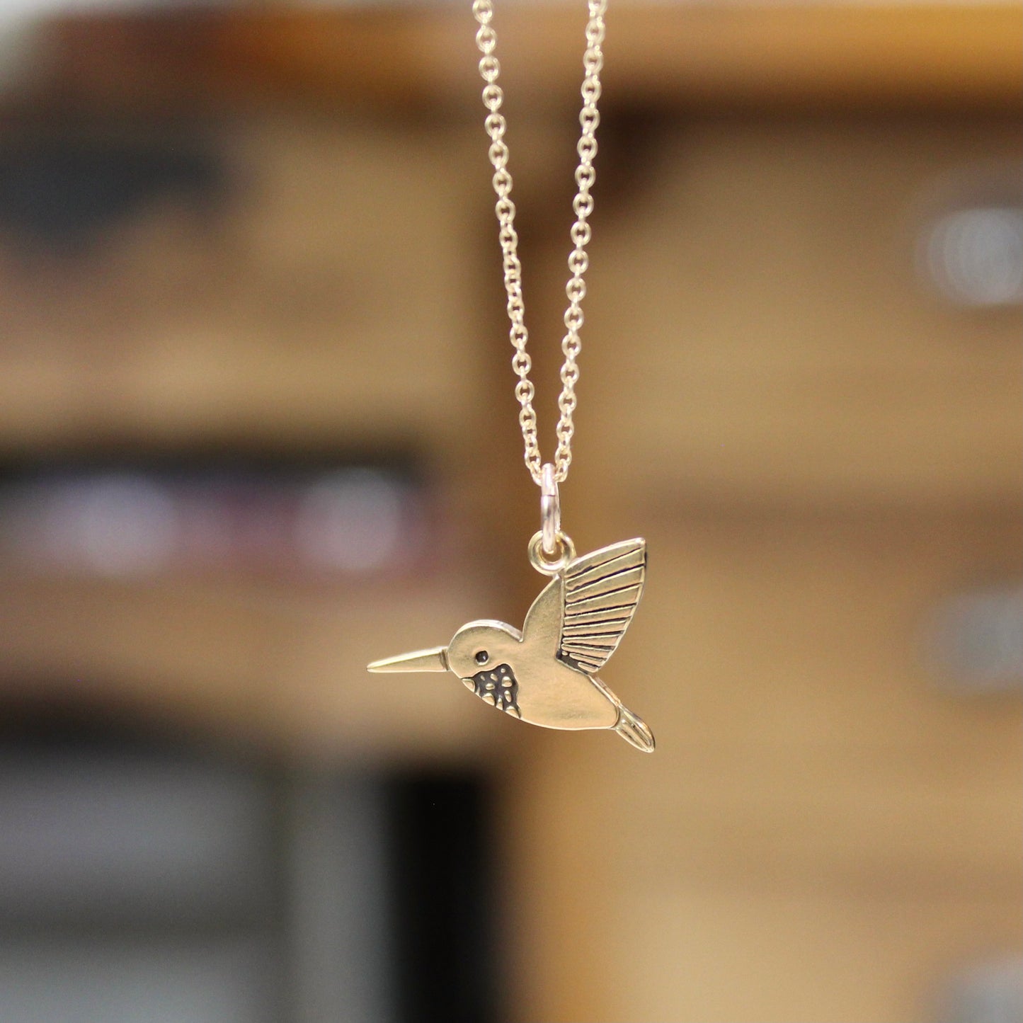 Gold Dipped Tiny Hummingbird Charm Necklace