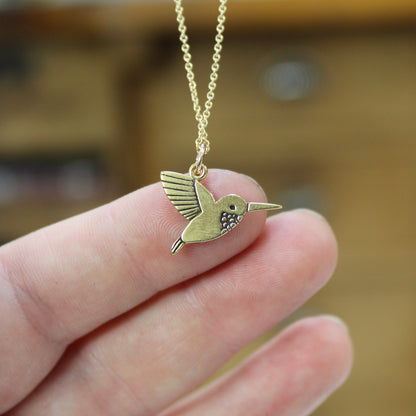 Gold Dipped Tiny Hummingbird Charm Necklace
