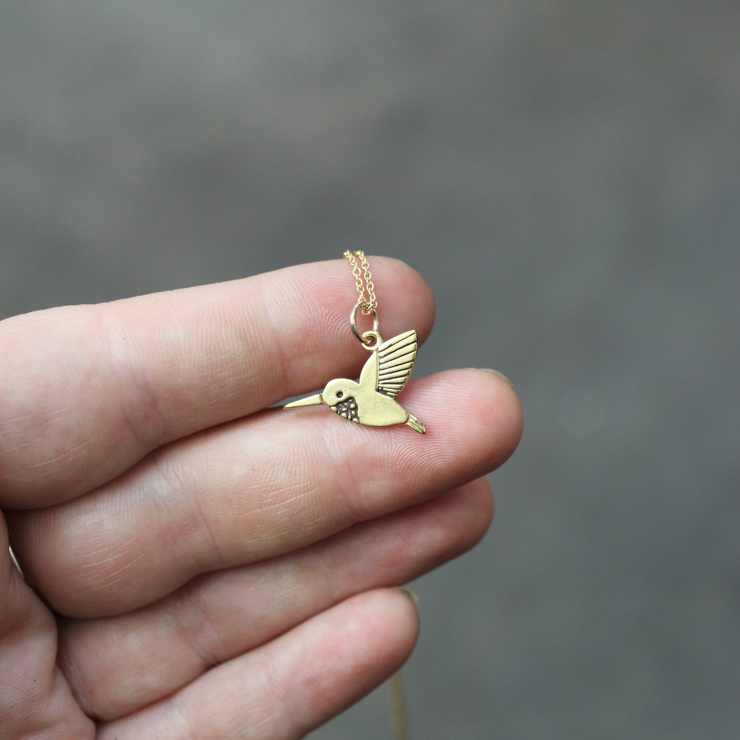 Gold Dipped Tiny Hummingbird Charm Necklace