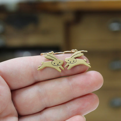 Gold Dipped Jumping Bunny Earrings