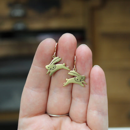 Gold Dipped Jumping Bunny Earrings
