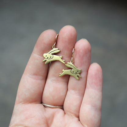 Gold Dipped Jumping Bunny Earrings