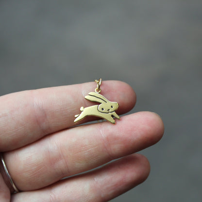 Gold Dipped Jumping Bunny Charm Necklace
