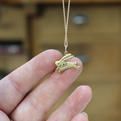 Gold Dipped Jumping Bunny Charm Necklace