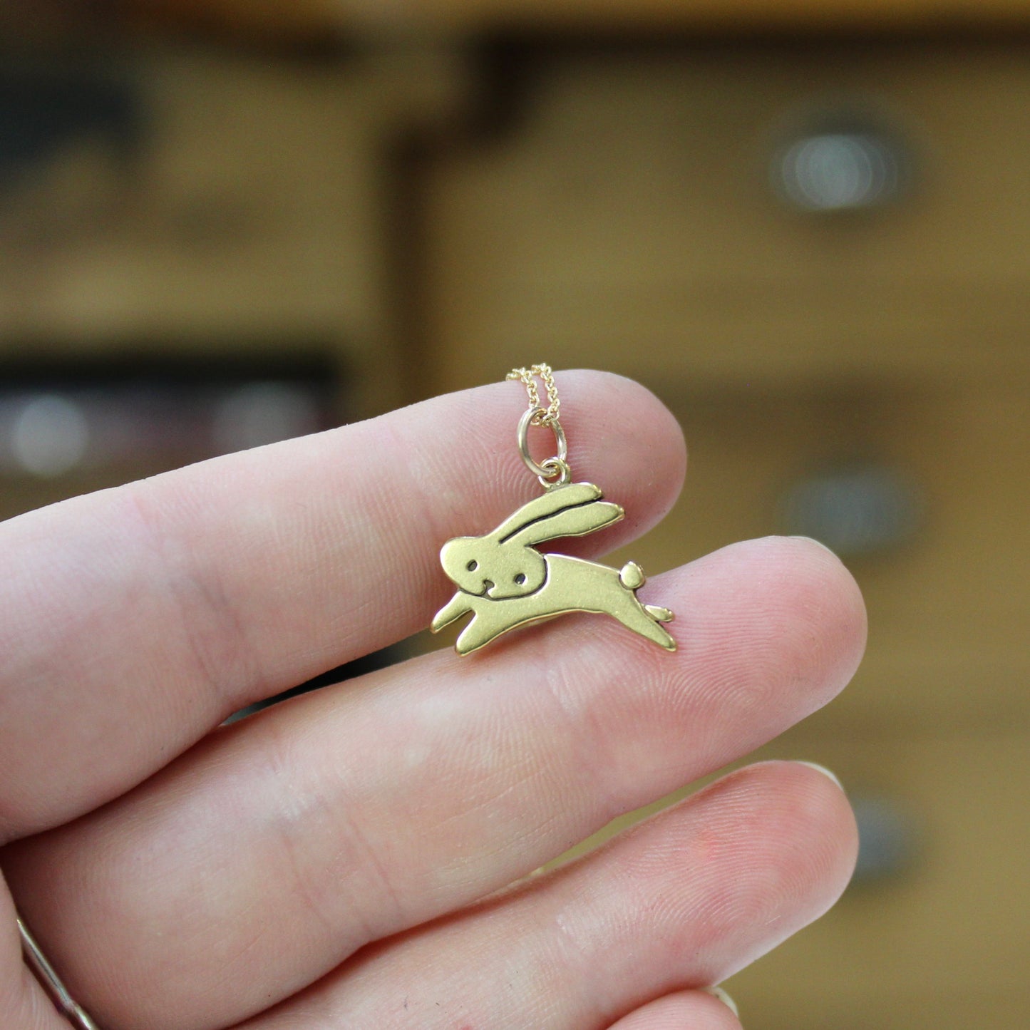 Gold Dipped Jumping Bunny Charm Necklace