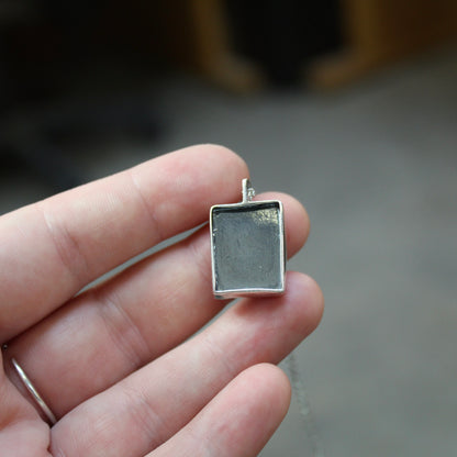 Rustic Rose Cut Teal Kyanite Box Pendant on Adjustable Stainless Steel Chain