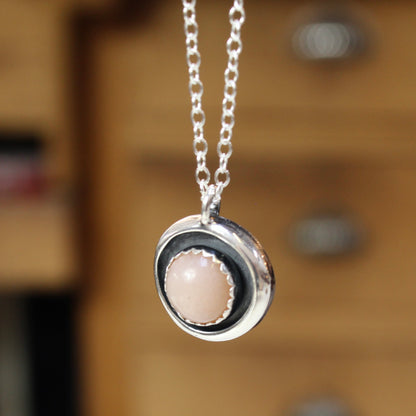 Pink Moonstone Pendant in Sterling Silver Shadow Box Setting