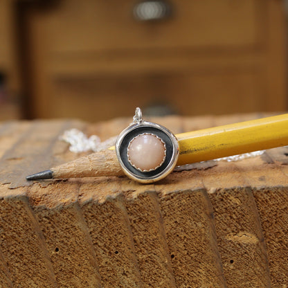 Pink Moonstone Pendant in Sterling Silver Shadow Box Setting