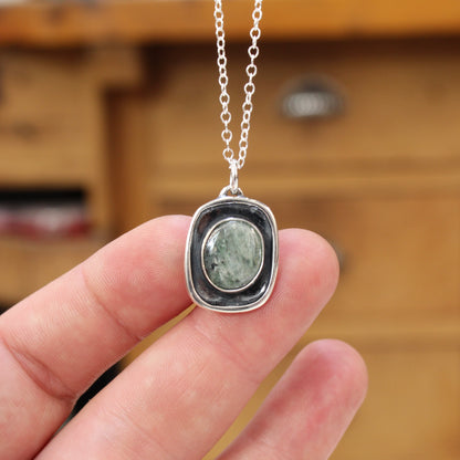 Shiny Green Kyanite Pendant in Sterling Silver Setting