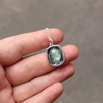 Shiny Green Kyanite Pendant in Sterling Silver Setting