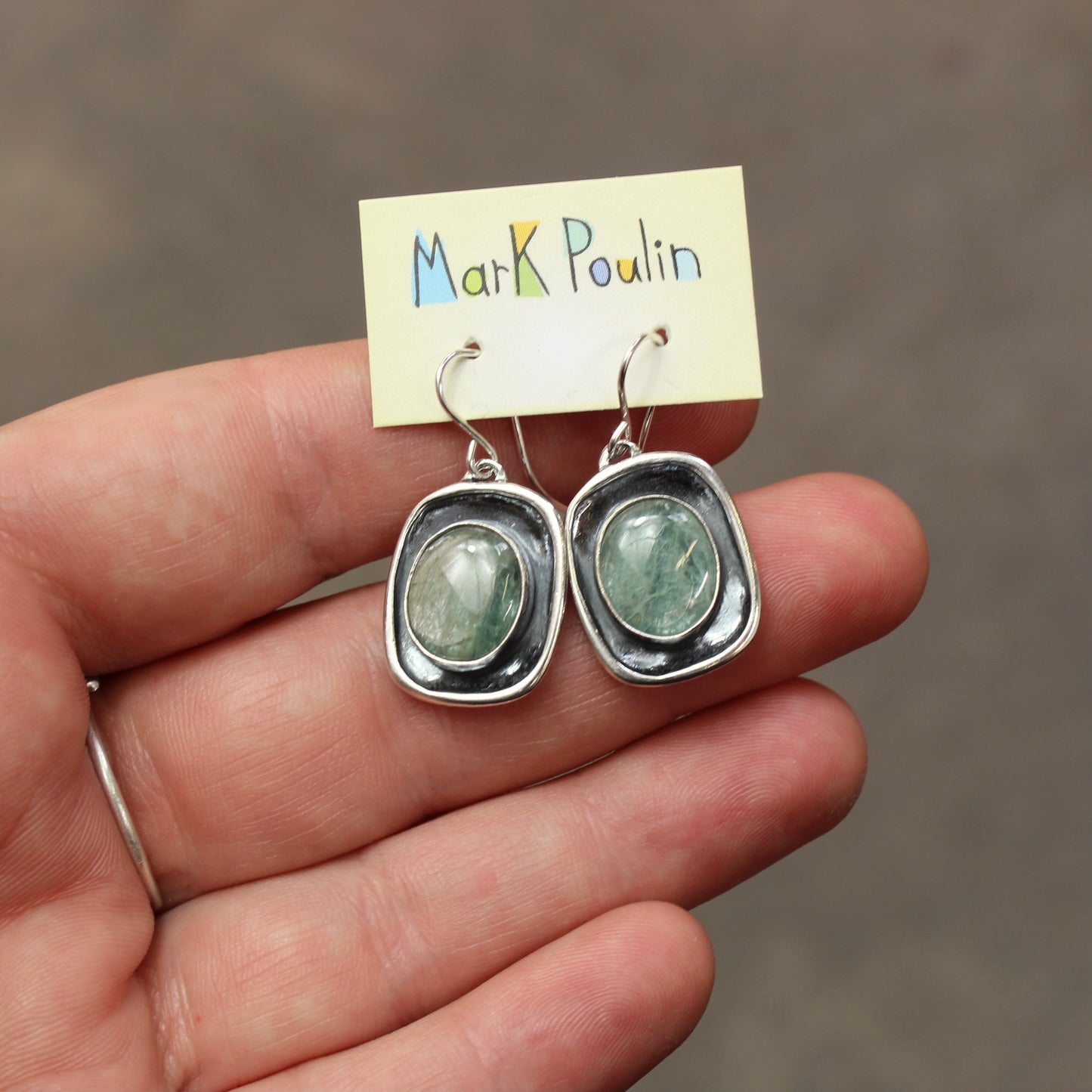 Shiny Green Kyanite Earrings in Sterling Silver Setting