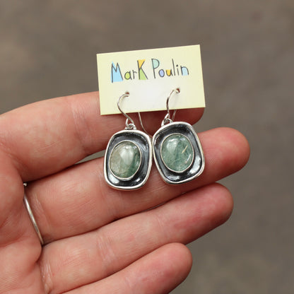 Shiny Green Kyanite Earrings in Sterling Silver Setting