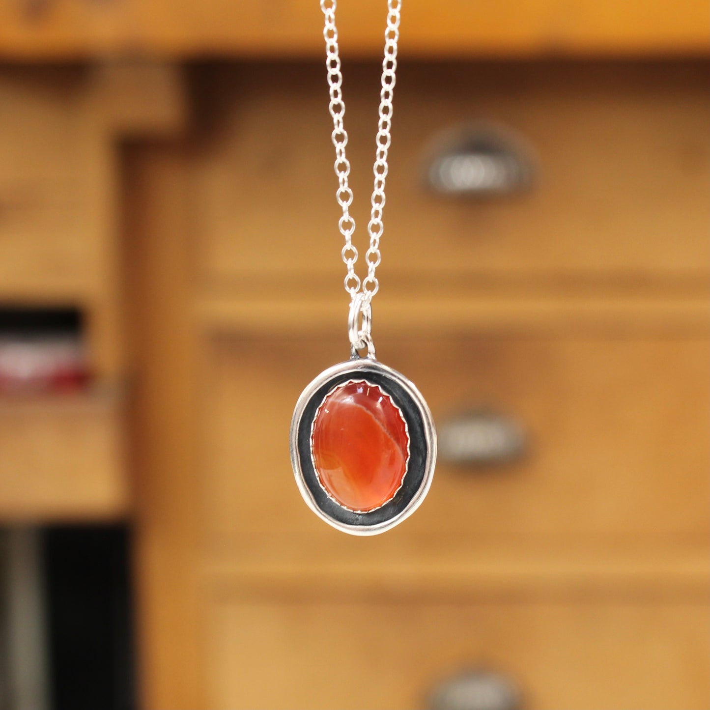 Carnelian Oval Shadow Box Style Pendant