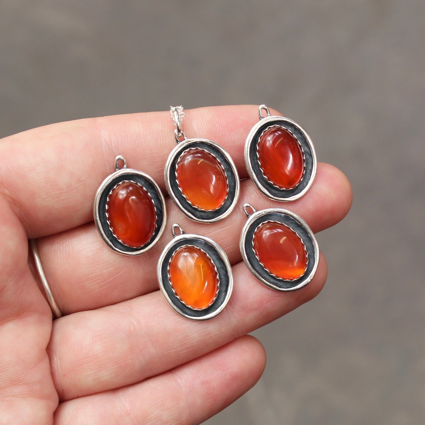 Carnelian Oval Shadow Box Style Pendant