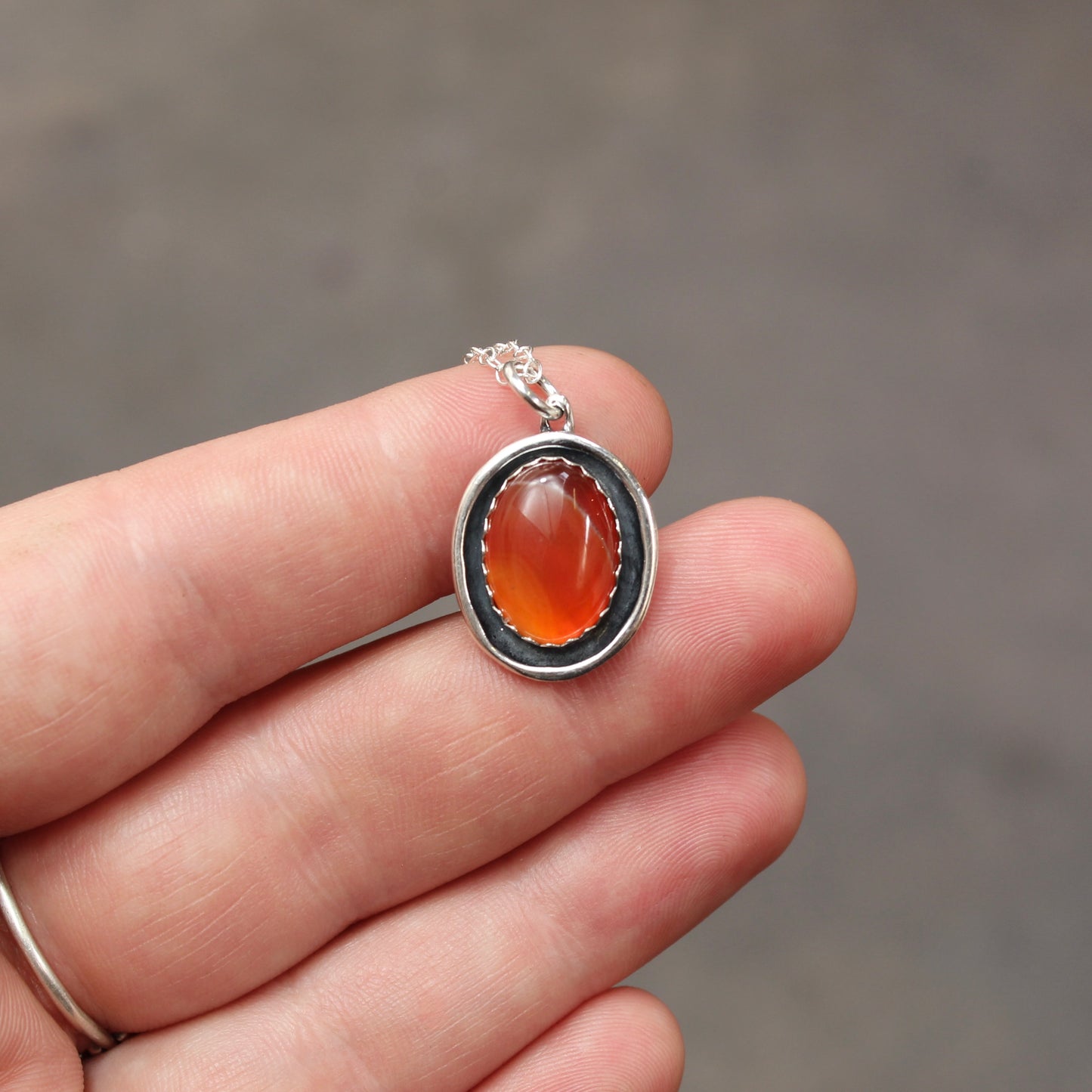 Carnelian Oval Shadow Box Style Pendant