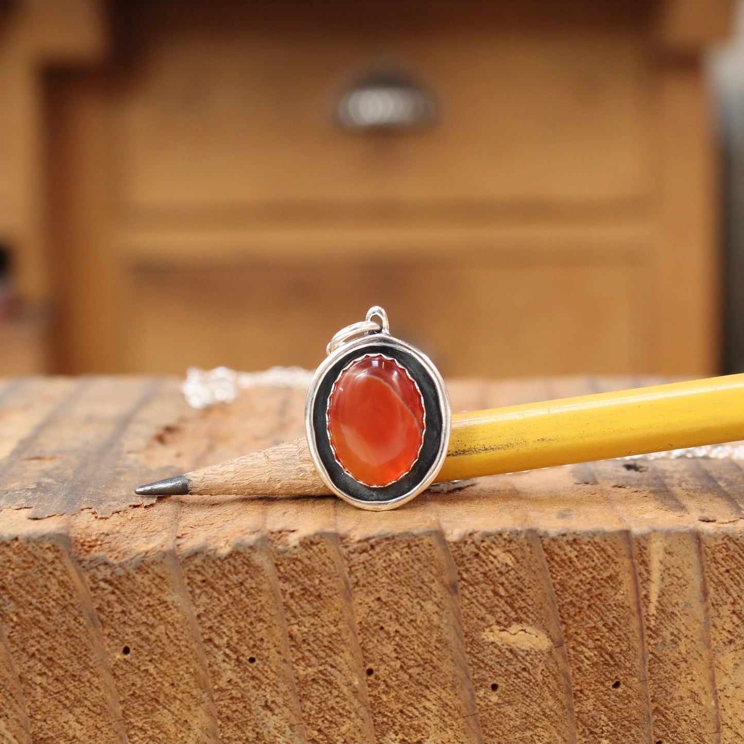 Carnelian Oval Shadow Box Style Pendant