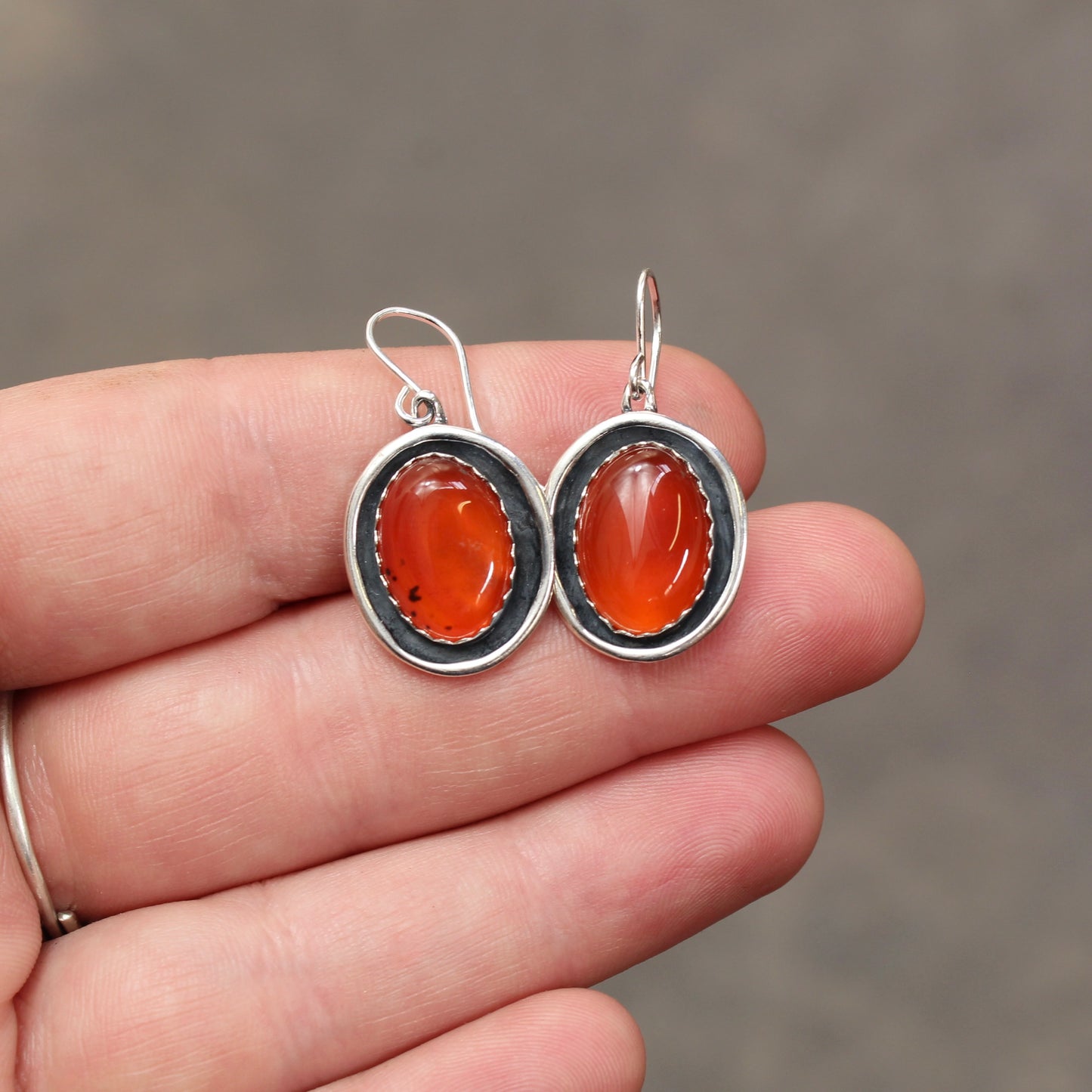 Carnelian Oval Dangle Earrings
