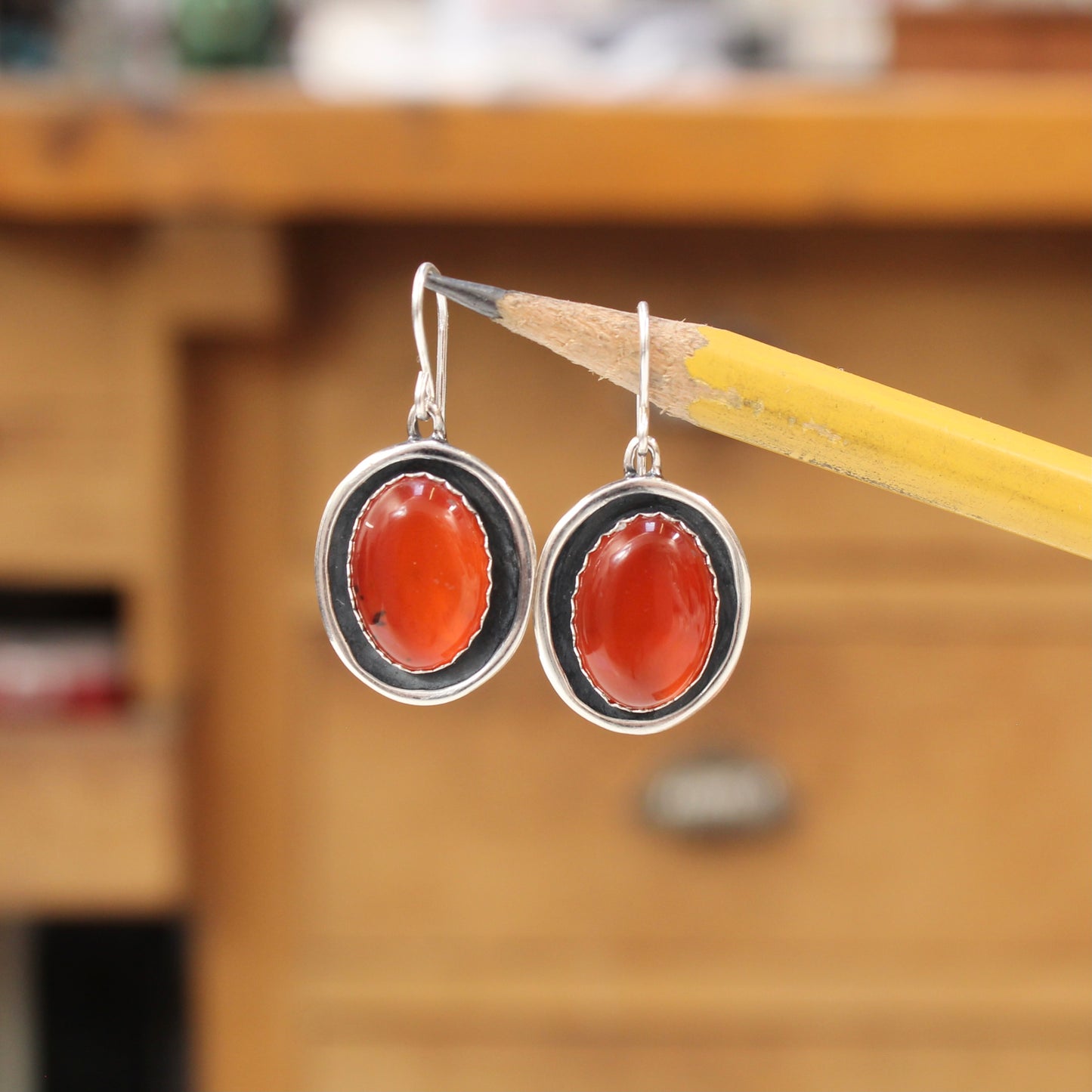 Carnelian Oval Dangle Earrings