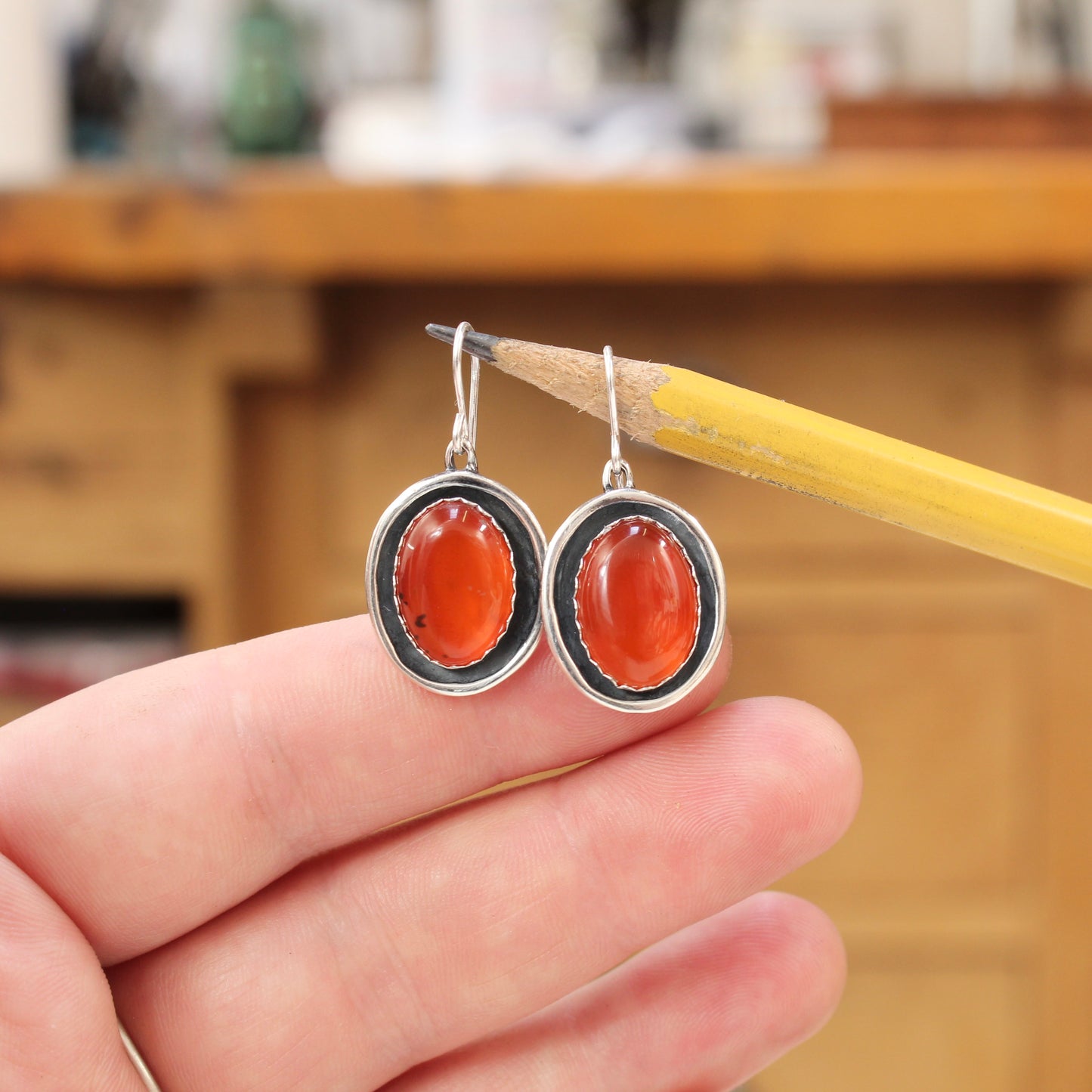 Carnelian Oval Dangle Earrings