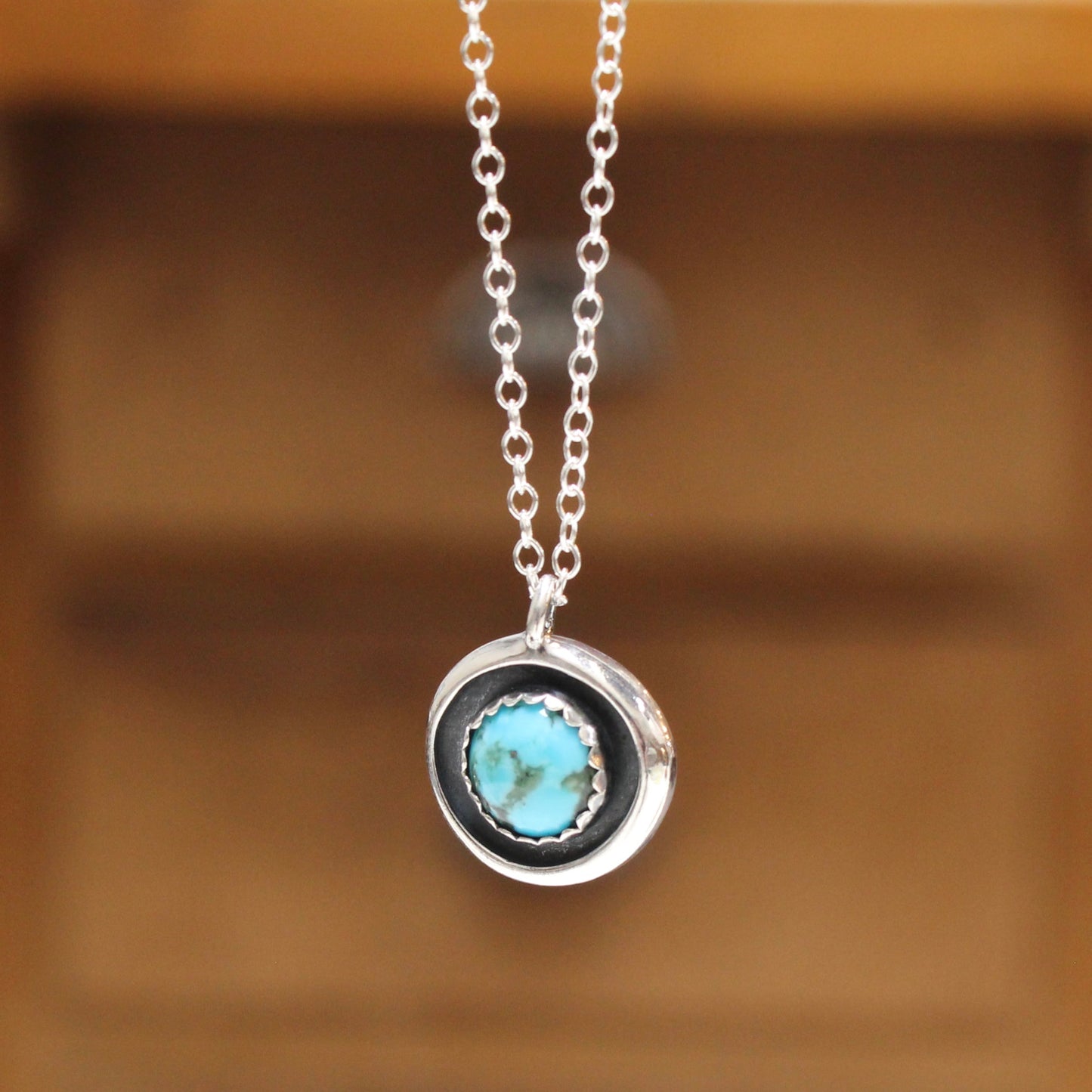 Modern Round Kingman Turquoise Pendant Necklace