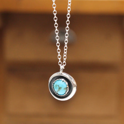 Modern Round Kingman Turquoise Pendant Necklace