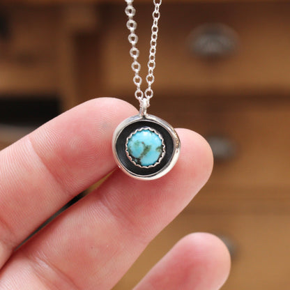 Modern Round Kingman Turquoise Pendant Necklace