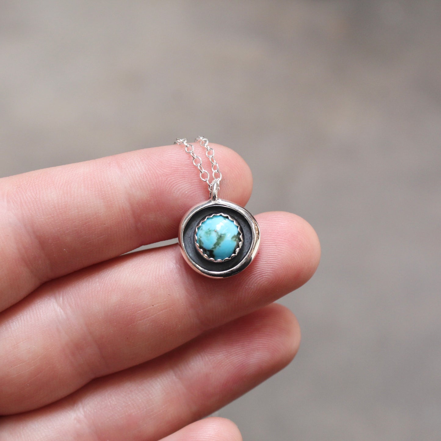 Modern Round Kingman Turquoise Pendant Necklace